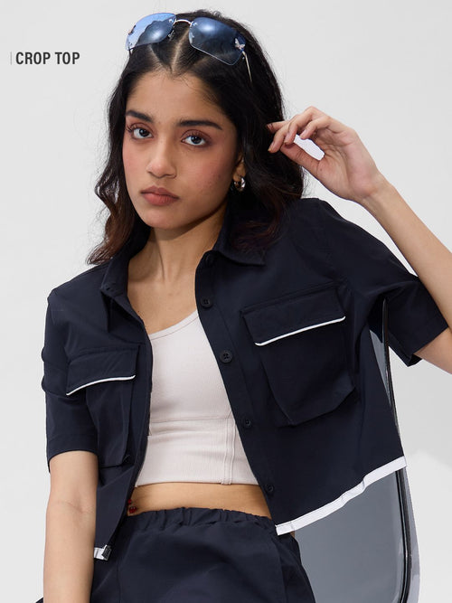 Solids: Classic Navy Women Cropped Shirts