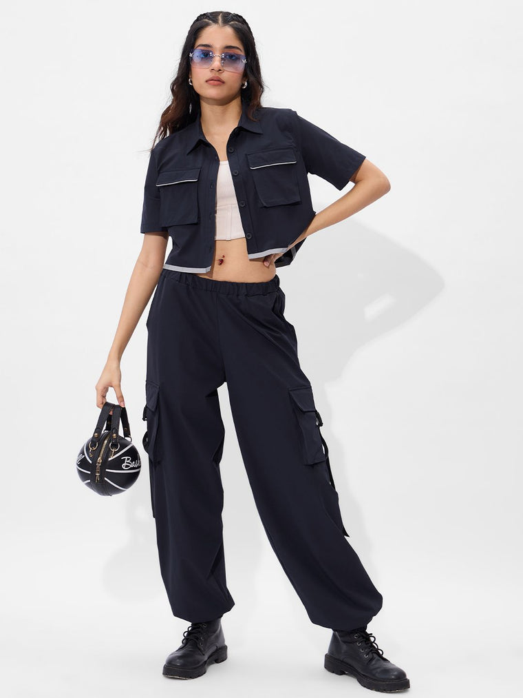 Solids: Classic Navy Women Cropped Shirts