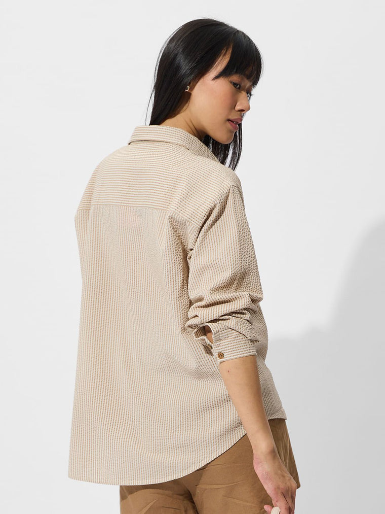 Textured Shirt: Marine Women Oversized Shirts