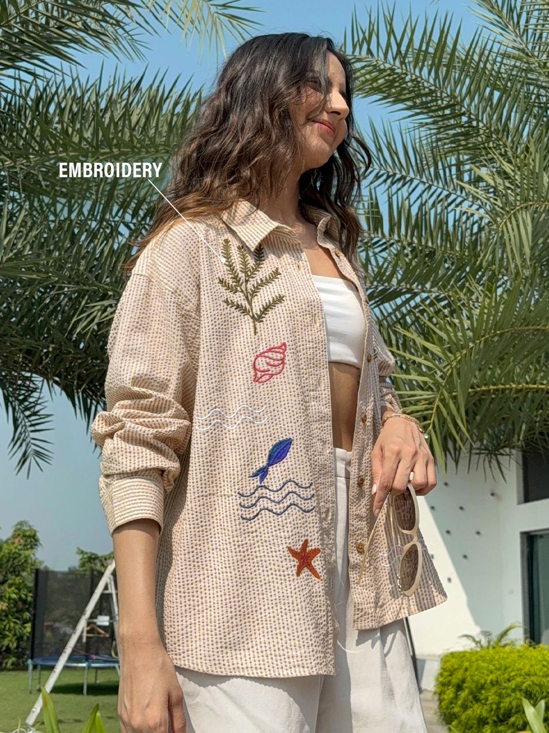 Textured Shirt: Marine Women Oversized Shirts