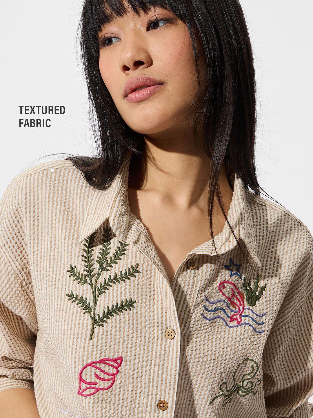 Textured Shirt: Marine Women Oversized Shirts