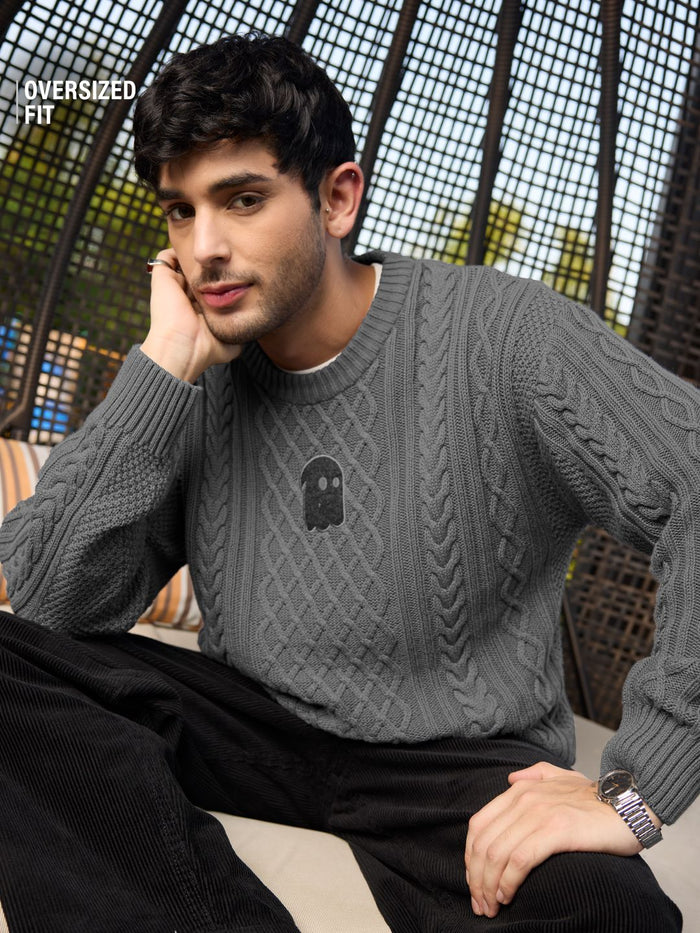 Cable Knit Pullover: Stone Grey Oversized Pullovers