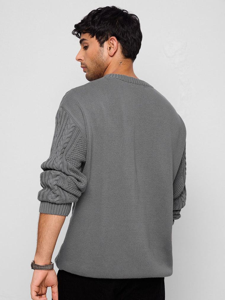 Cable Knit Pullover: Stone Grey Oversized Pullovers