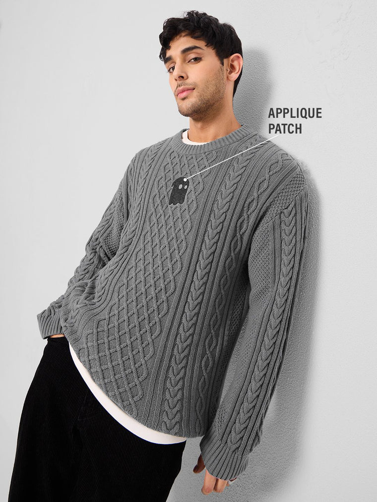 Cable Knit Pullover: Stone Grey Oversized Pullovers