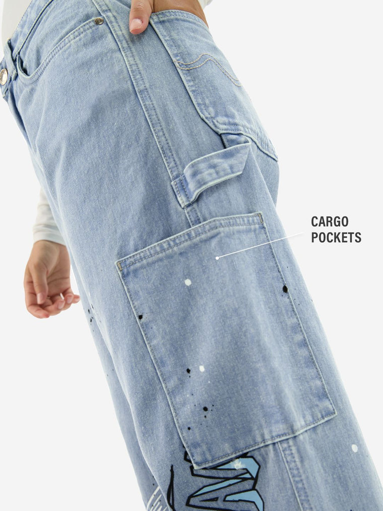 Baggy-Fit Denim: Graffiti Women Baggy Denims