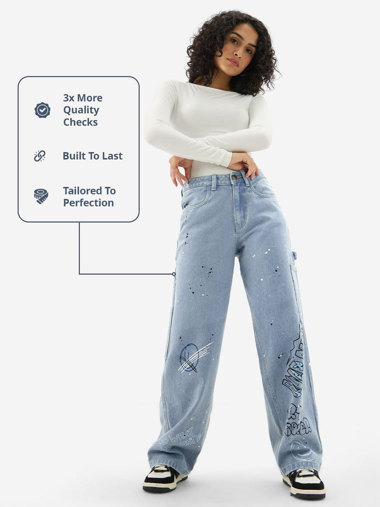 Baggy-Fit Denim: Graffiti Women Baggy Denims