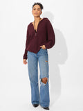 Knitted Hooded Sweater: Maroon Women Super Oversized Sweaters