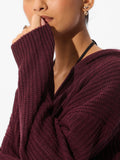 Knitted Hooded Sweater: Maroon Women Super Oversized Sweaters