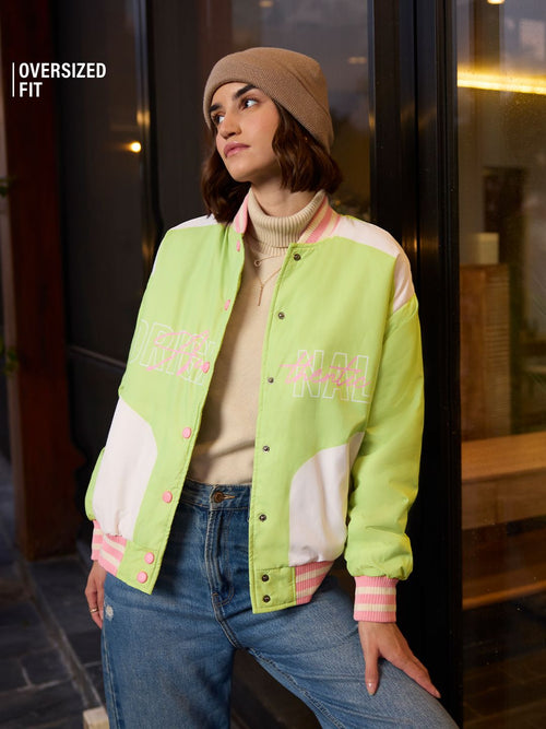 Varsity Jacket: Celery Lime Women Varsity Jackets