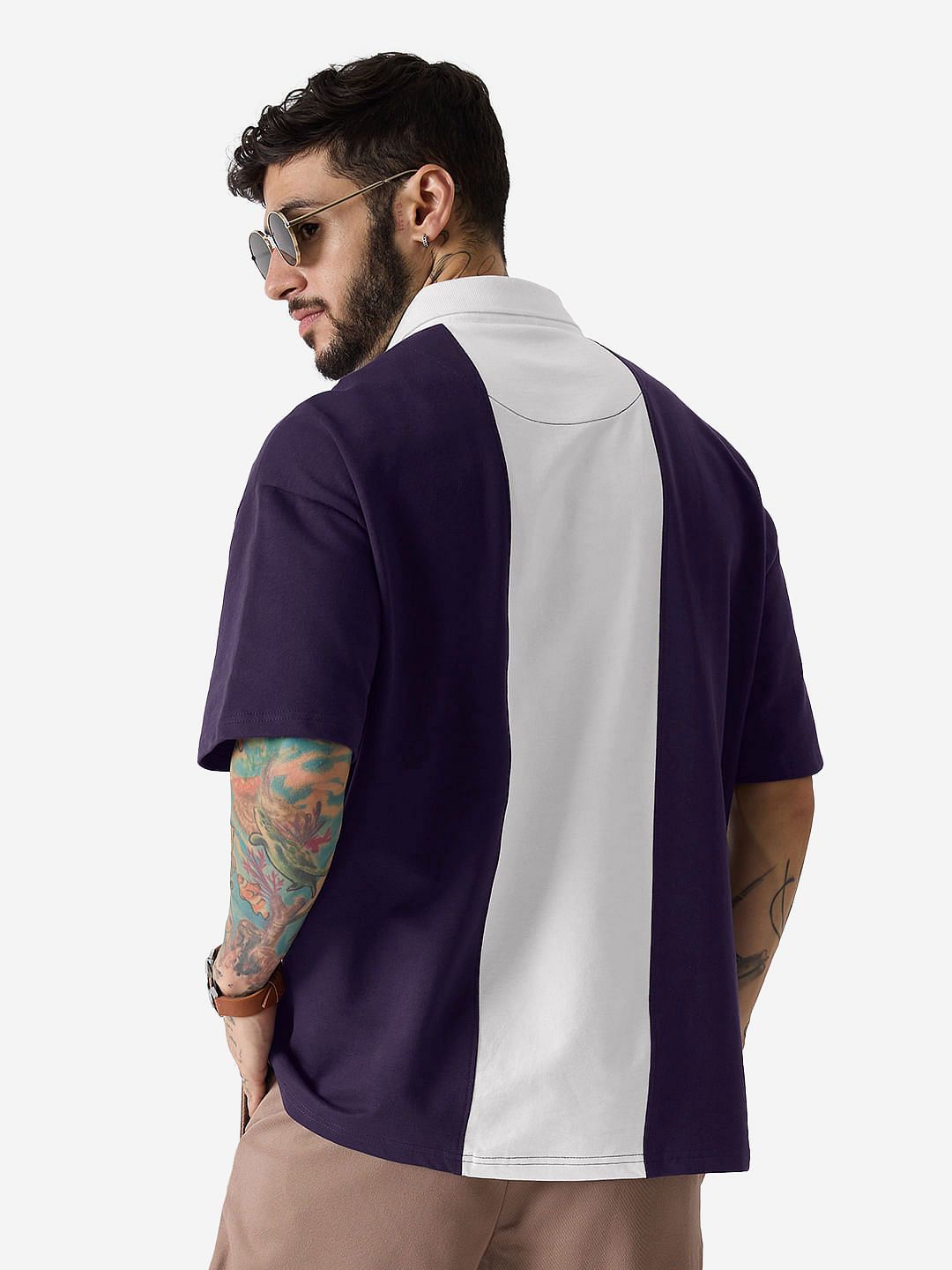 Solids: White & Berry Colourblock Oversized Polos