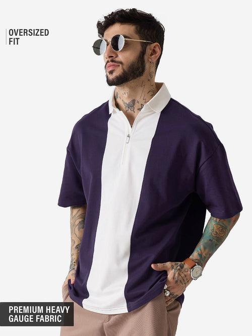 Solids: White & Berry Colourblock Oversized Polos