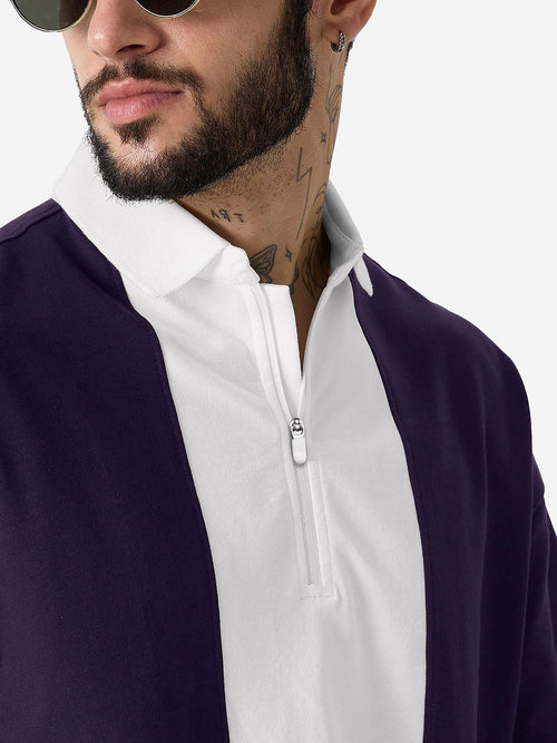 Solids: White & Berry Colourblock Oversized Polos
