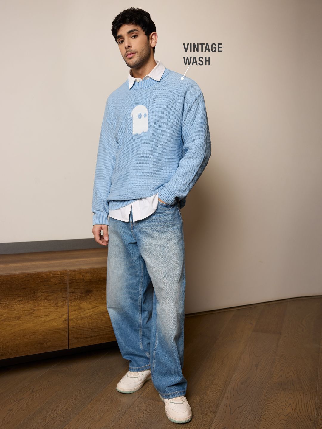 Knitted Pullover: Blue Wave Oversized Pullovers