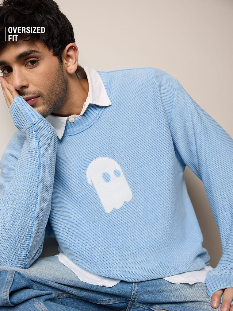 Knitted Pullover: Blue Wave Oversized Pullovers