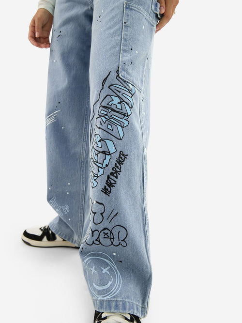Baggy-Fit Denim: Graffiti Women Baggy Denims