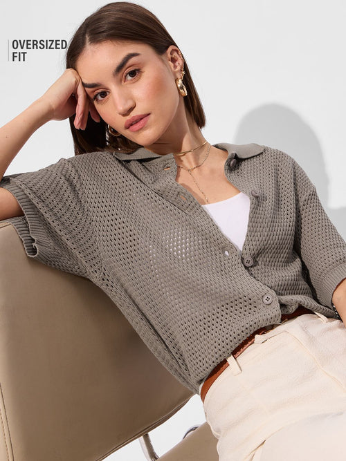 Open Knit Shirt: Milano Women Oversized Shirts
