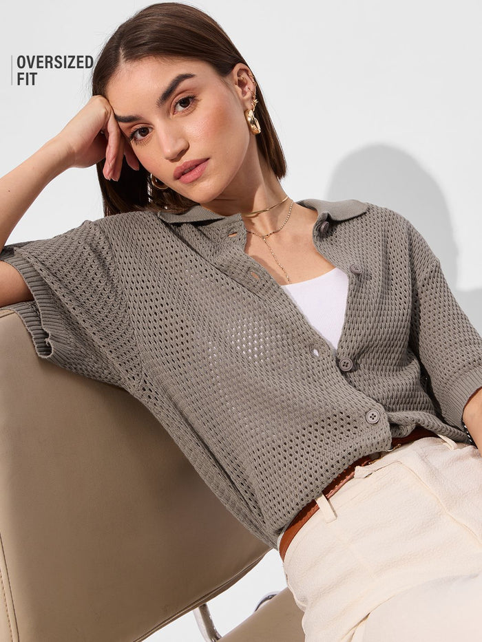 Open Knit Shirt: Milano Women Oversized Shirts