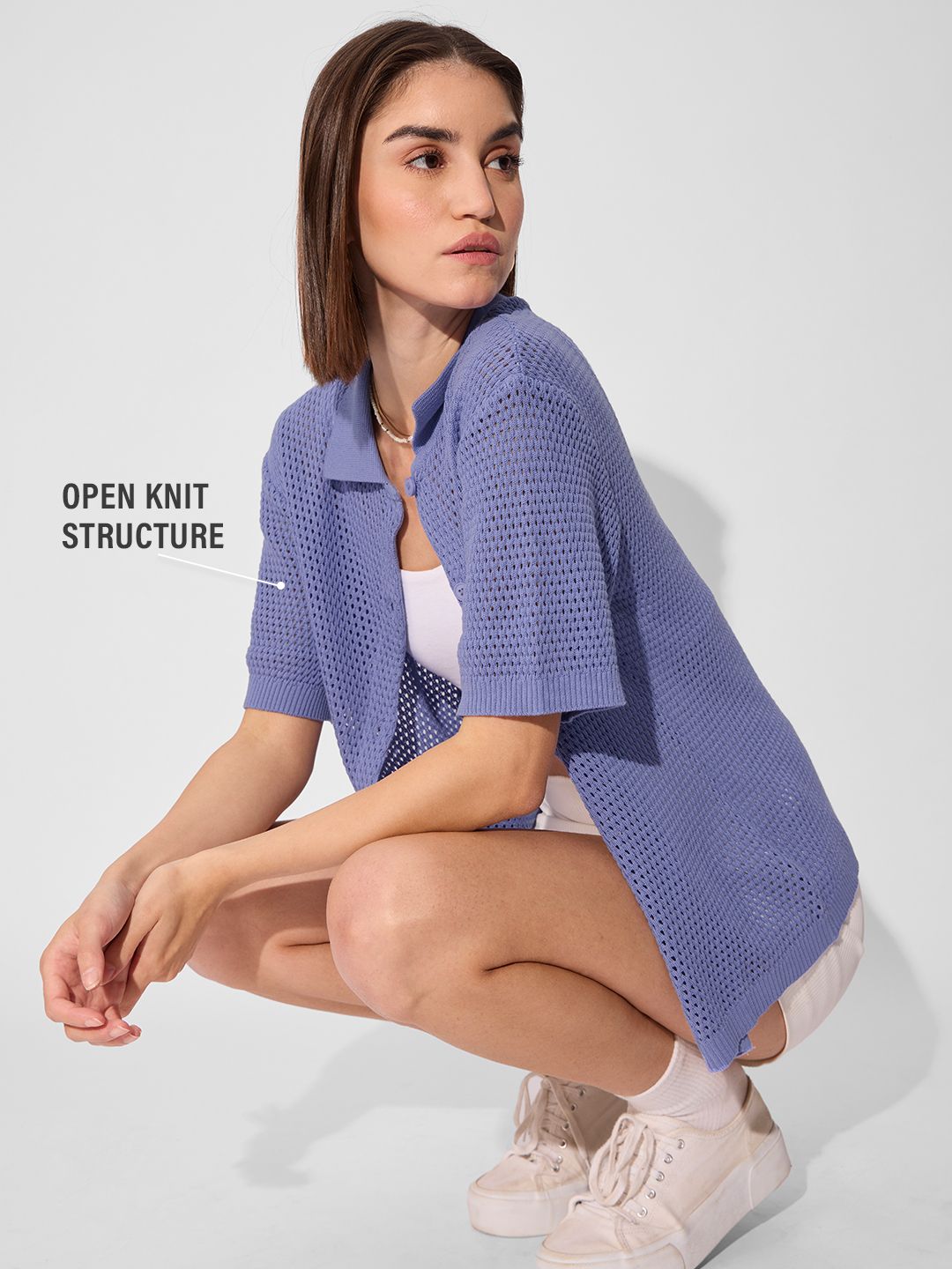 Open Knit Shirt: Garnet Women Oversized Shirts