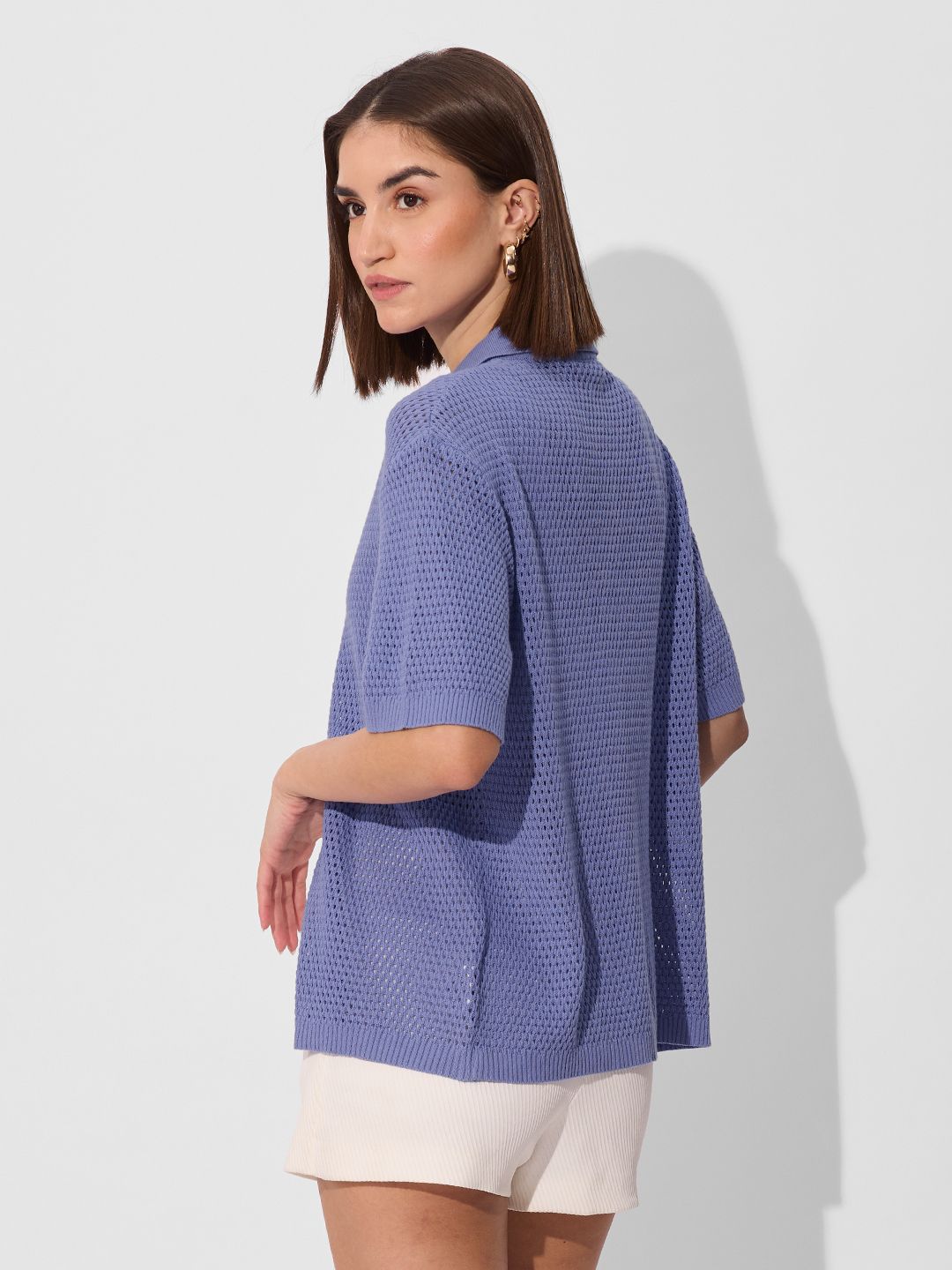 Open Knit Shirt: Garnet Women Oversized Shirts