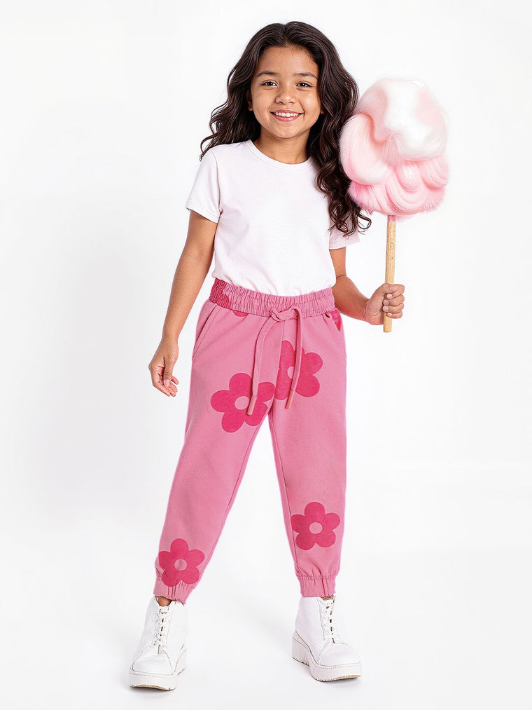TSS Originals: Pink Flora Girls Cotton Joggers (2-8 Yrs)