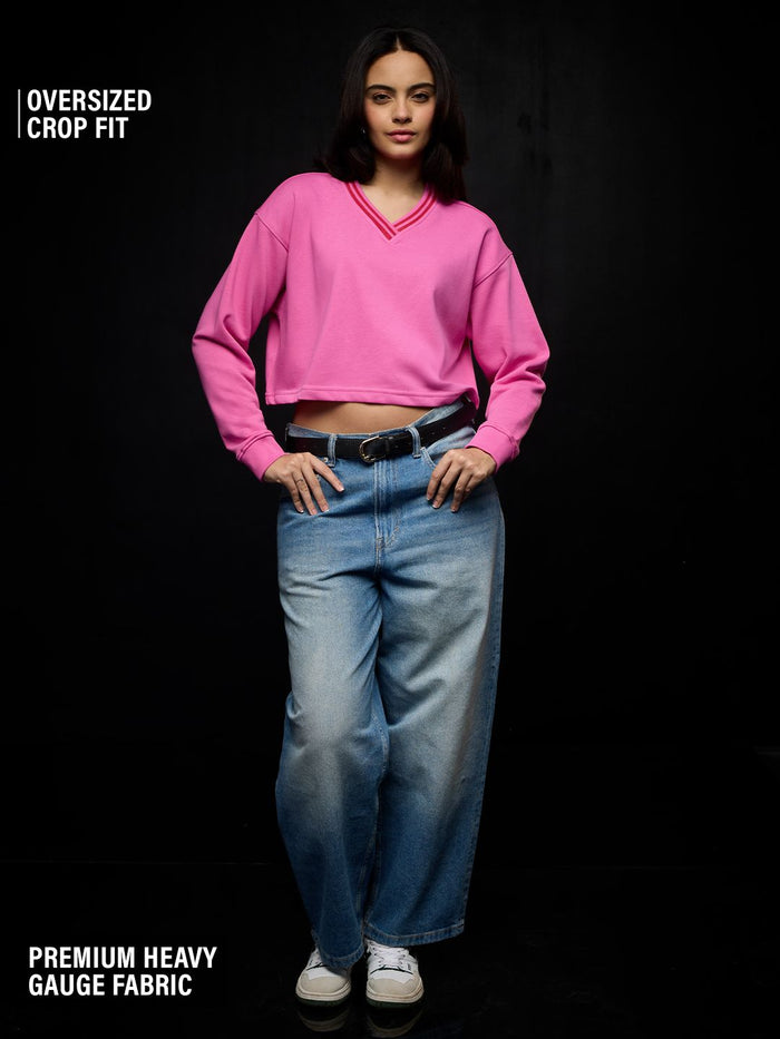 Solids: Pink Carnation Women Oversized Sweatshirts