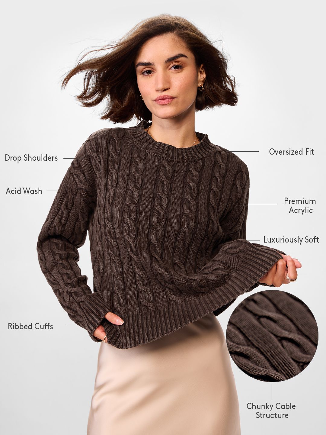 Cable Knit Sweater: Mocha Women Oversized Sweaters