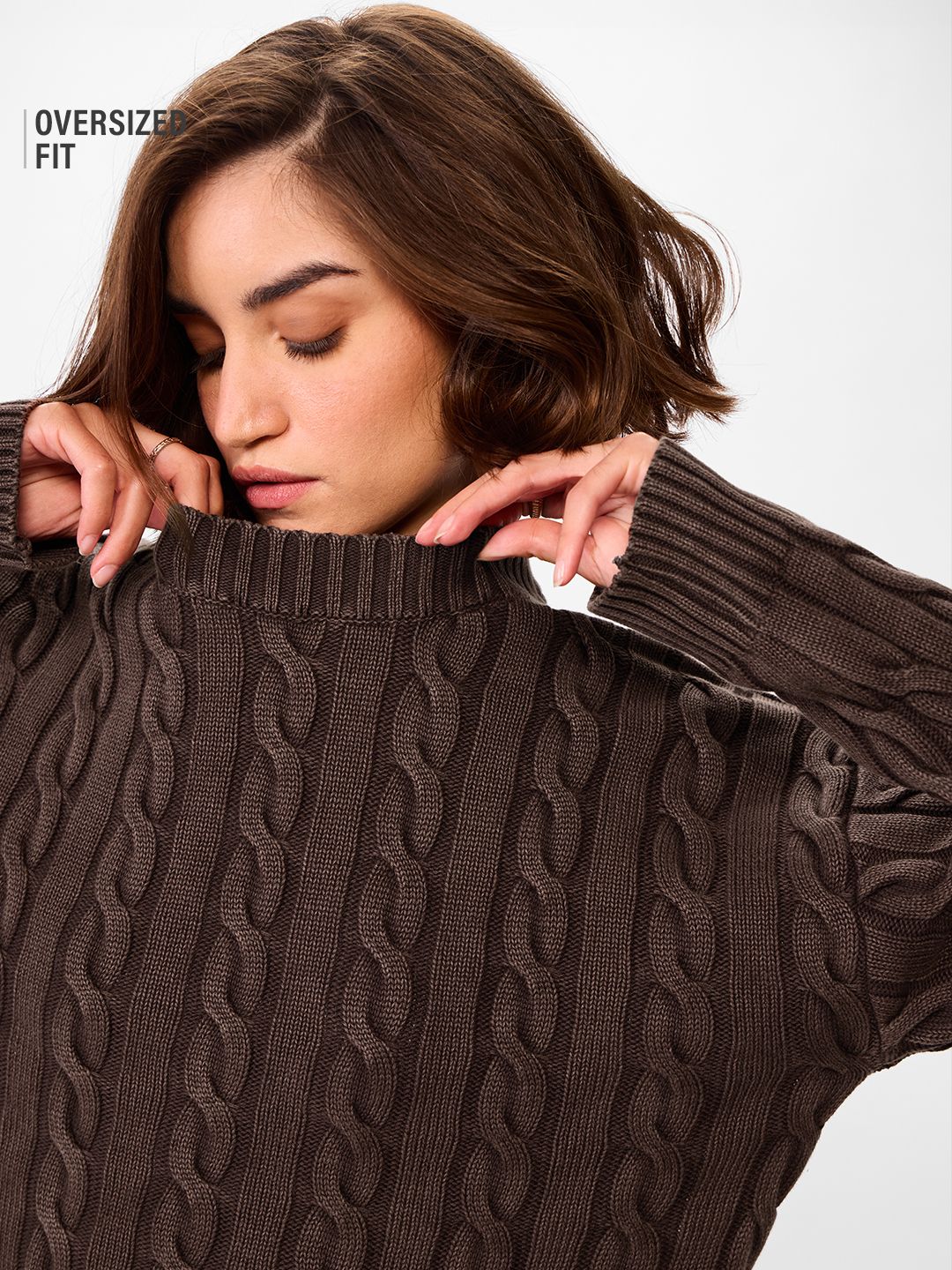 Cable Knit Sweater: Mocha Women Oversized Sweaters