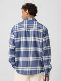 Plaid: Blue, White Men Utility Shirts