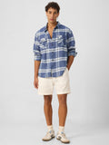 Plaid: Blue, White Men Utility Shirts