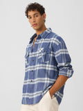 Plaid: Blue, White Men Utility Shirts