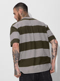 Jacquard Textured Stripes Polo: Olive Oversized Polos