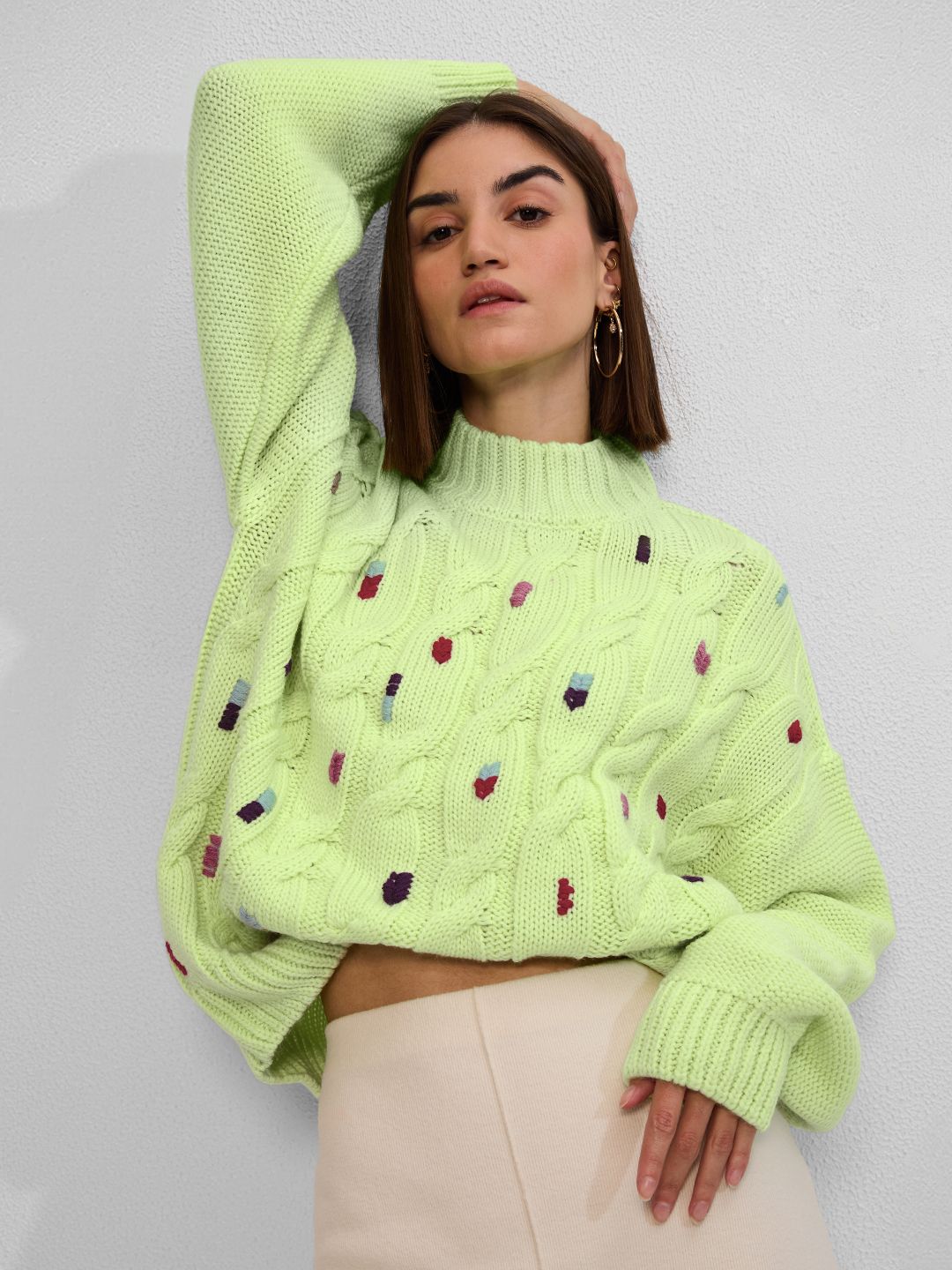 Cable Knit Sweater: Lime Women Super Oversized Sweaters