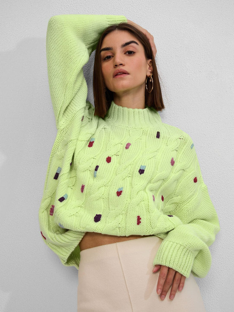 Cable Knit Sweater: Lime Women Super Oversized Sweaters