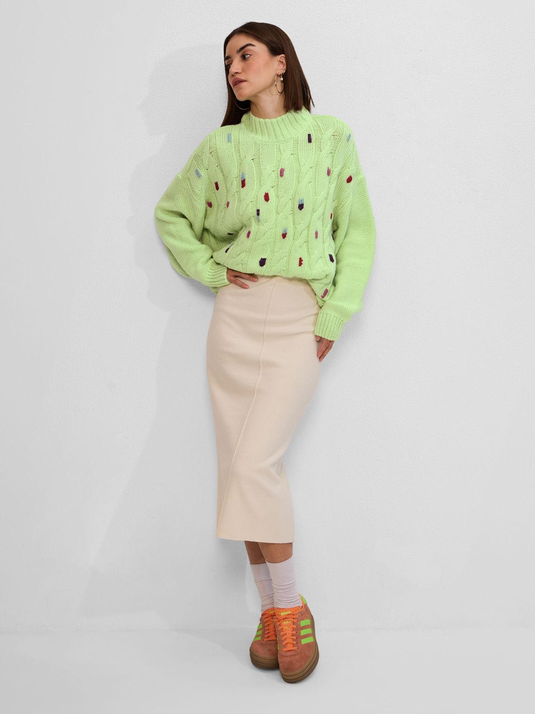 Cable Knit Sweater: Lime Women Super Oversized Sweaters