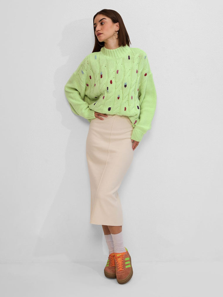 Cable Knit Sweater: Lime Women Super Oversized Sweaters