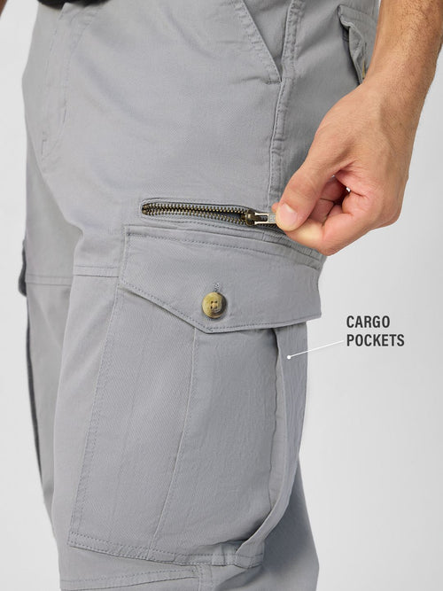Solids: Stone Grey Men Cargo Pants