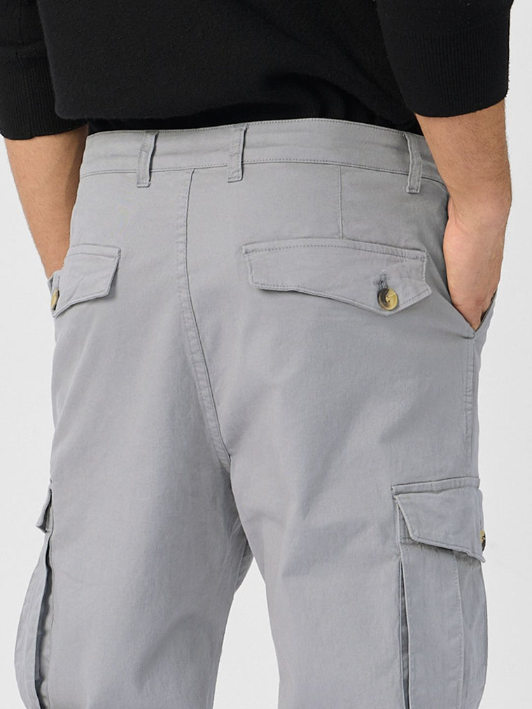 Solids: Stone Grey Men Cargo Pants