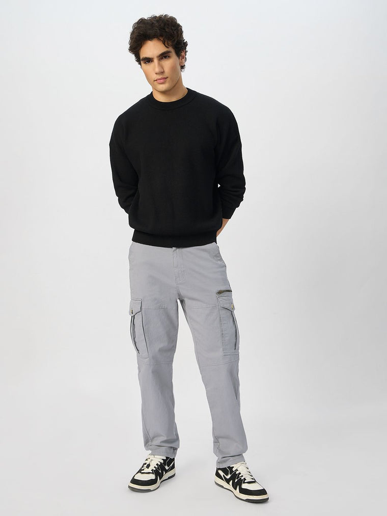 Solids: Stone Grey Men Cargo Pants
