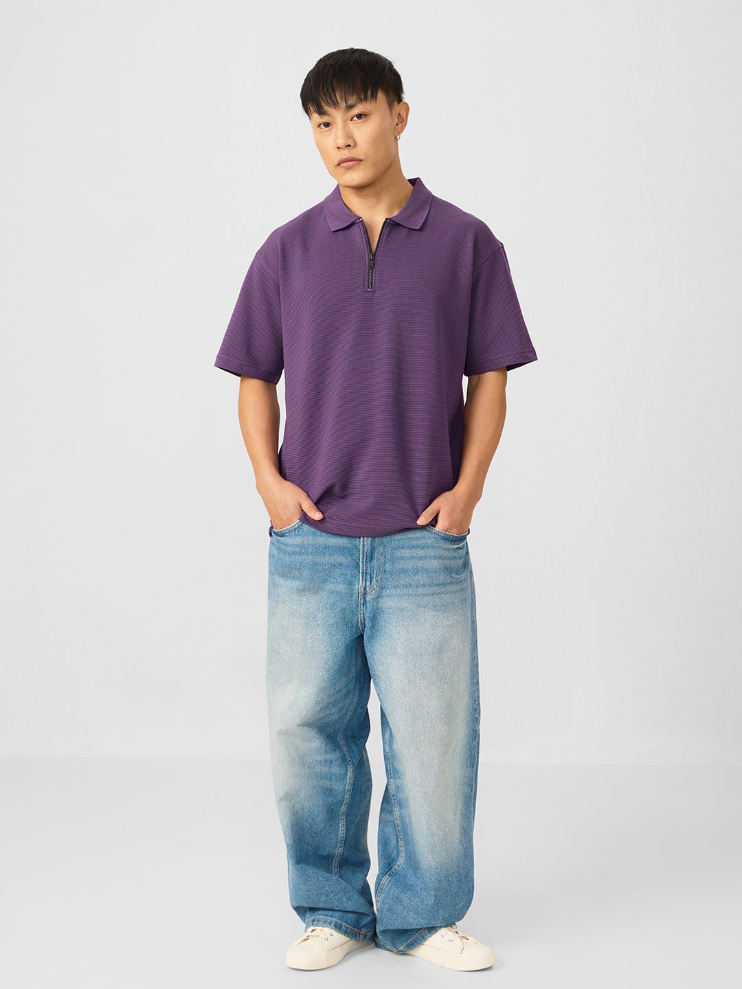 Ottoman Zipper Polo: Purple Oversized Polos