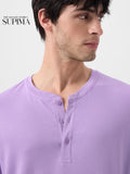 Supima: Storm Lilac Supima Full Sleeve Henley T-Shirts