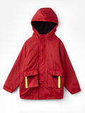 Solids: Deep Red Boys Cotton Hooded Utility Jackets (2-8 Yrs)