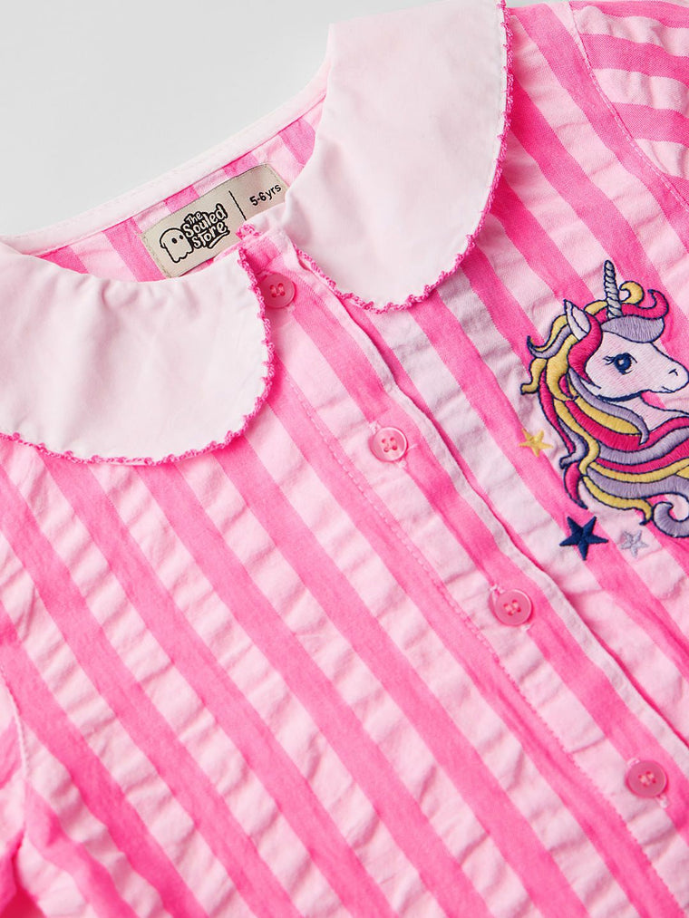 Stripes: Pink & White Girls Cotton Tops (2-8 Yrs)