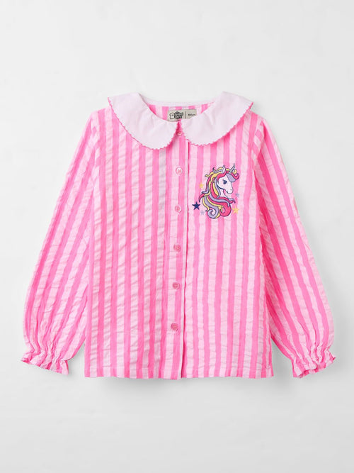 Stripes: Pink & White Girls Cotton Tops (2-8 Yrs)