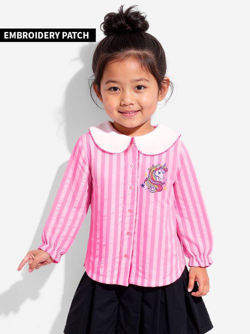 Stripes: Pink & White Girls Cotton Tops (2-8 Yrs)