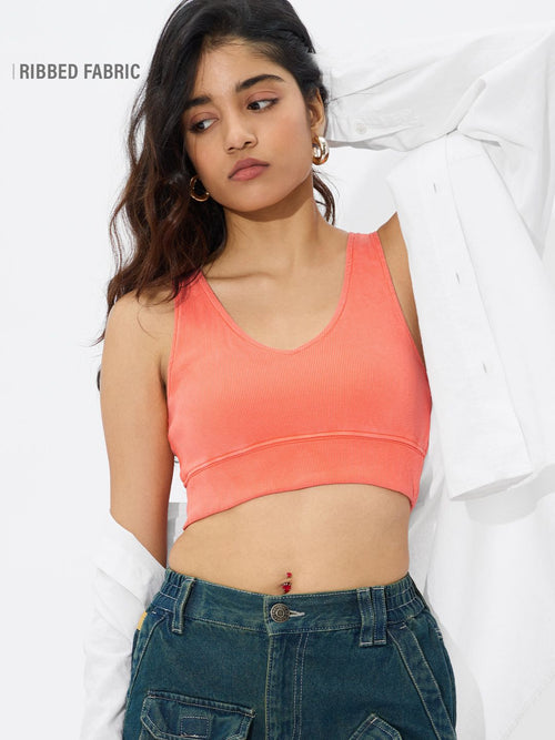 Solids: Acid Wash Coral Women Bralette
