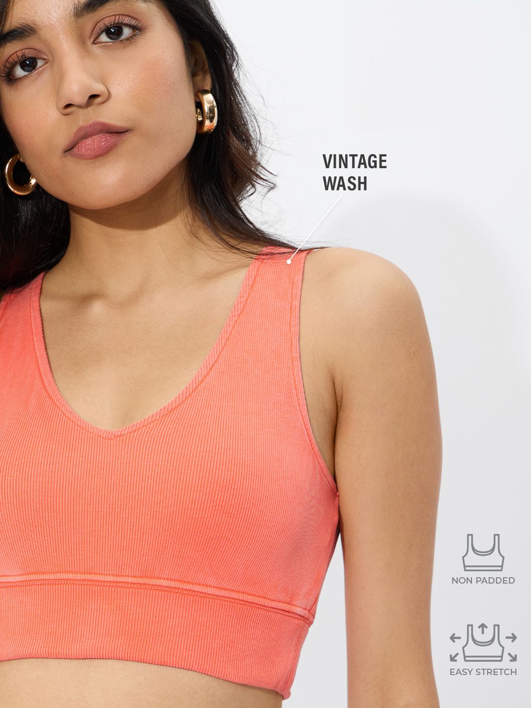 Solids: Acid Wash Coral Women Bralette