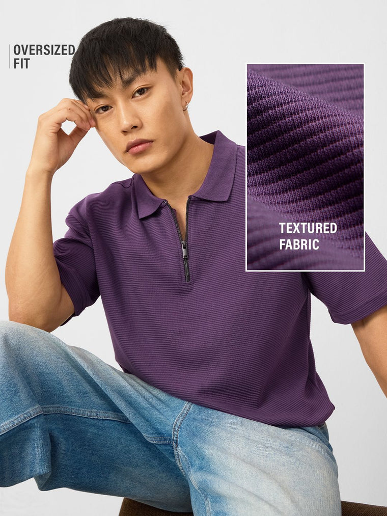 Ottoman Zipper Polo: Purple Oversized Polos
