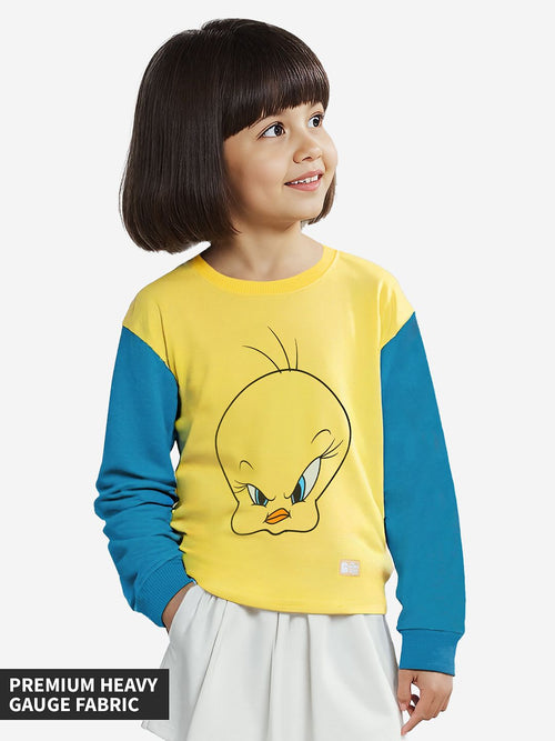 Looney Tunes: Tweety Face Girls Cotton Cropped Sweatshirts (2-8 Yrs)