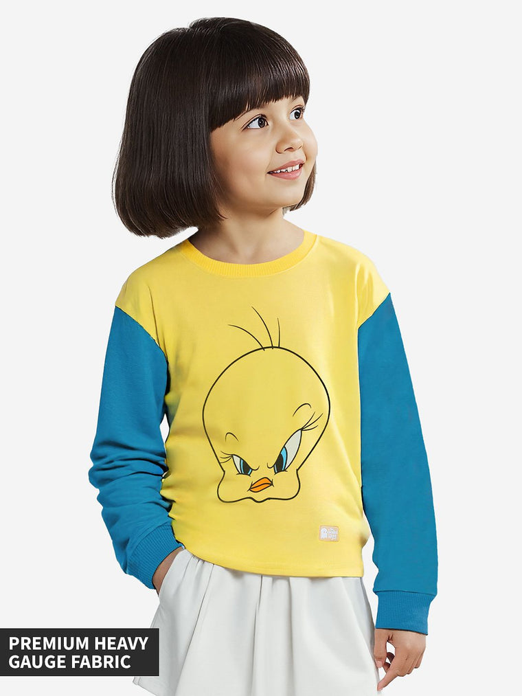 Looney Tunes: Tweety Face Girls Cotton Cropped Sweatshirts (2-8 Yrs)