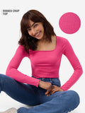 Hot-Pink Ribbed Top Women Knit Tops